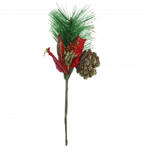 Crenguta pin/craciunita si con cu sclipici auriu 22cm