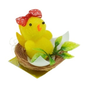 Cuib cu pui din plus galben funda rosie 5x4cm 075061