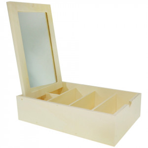 Cutie lemn dreptunghiulara pentru bijuterii cu 5 compartimente si capac cu oglinda 25x17x6cm 87748