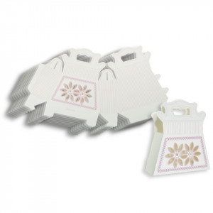 Cutie marturie botez alb cu roz 11,5x3,5x10cm 20/set