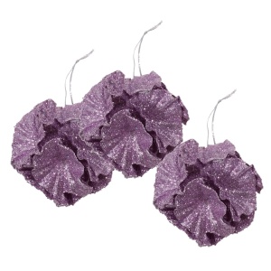 Glob plastic model floare lila inchis cu sclipici 6,5x6,5cm 3/set