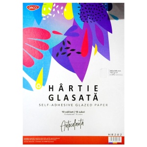 Hartie glasata autocolanta 10 culori 24x34cm 10 file/set Daco HR202