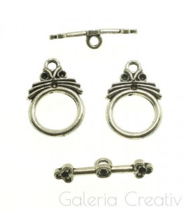 Inchizatoare toggle decorativa argintiu inchis 22x24mm IT12 2/set