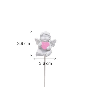 Inger ceramica alb cu inima roz 3,9x3,6cm pe bat 4/set Canea RD18-3228 - Img 2