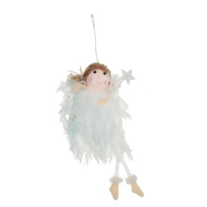 Inger fetita textil alb cu stea aripi argintii 19,5cm si agatatoare DD63168