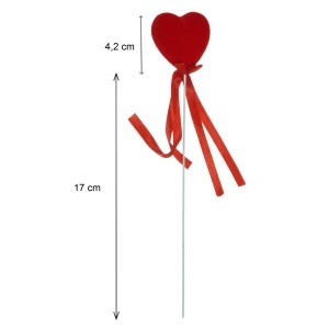 Inima polistiren si catifea cu funda rosie 4,2x4,2cm cu tija 17cm 3/set DD56320 - Img 2