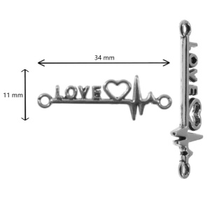 Link metalic argintiu inchis love 34x11mm 10/set - Img 2