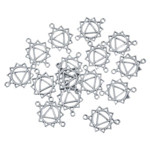 Link metalic argintiu inchis simbol chakra plexului solar - Manipura 20x14mm 15/set