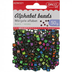 Margele plastic alfabet negre 6x6mm 50g/set Daco AD321