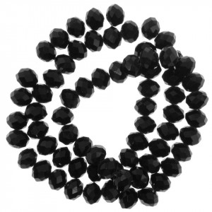 Margele sticla fatetata rondele negru lucios 6x8mm 28g
