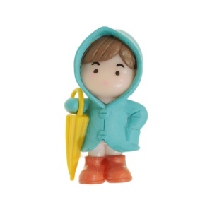 Miniatura baiat cu haina si umbrela plastic 2,5x5x2,5cm albastru/galben
