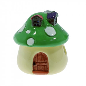 Miniatura casuta din rasina forma ciuperca cu acoperis verde 2,4x2cm 389570