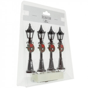 Miniatura felinar stalp din plastic negru cu coronita cu led 12x2,5cm 4/set DD53781 - Img 1