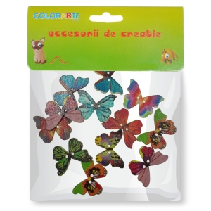 Nasture lemn multicolor fluture 2,2x2,7cm 12/set