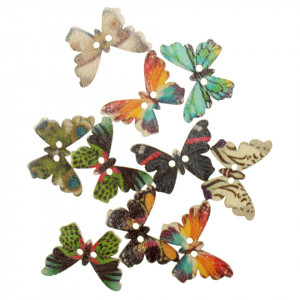 Nasture lemn multicolor fluture 2,5x1,8cm 10/set - Img 1
