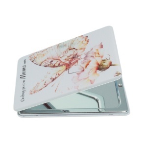 Oglinda de buzunar dubla model Fluture-6 si inscriptie Cu drag pentru mama mea 6x9cm alb/multicolor