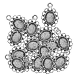 Pandantiv baza argintiu inchis 13x19mm pentru cabochon oval 6x8mm 15/set P209