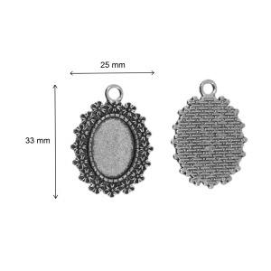 Pandantiv baza argintiu inchis 25x33mm pentru cabochon oval 13x18mm 2/set P30 - Img 2