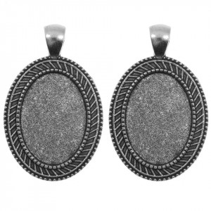 Pandantiv baza argintiu inchis 27x42mm pentru cabochon oval 18x25 mm 2/set P188