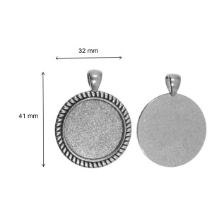 Pandantiv baza argintiu inchis 32x41mm pentru cabochon rotund 24,7mm 2/set P194 - Img 2