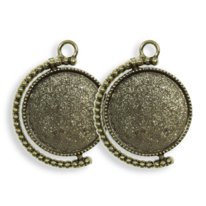 Pandantiv baza auriu antic 25x32mm pentru cabochon rotund 20mm 2/set P249