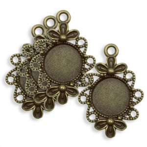Pandantiv baza bronz 21x30mm pentru cabochon rotund 12mm 4/set P18