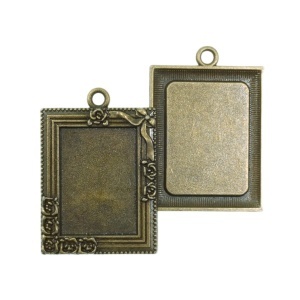 Pandantiv baza bronz 28x39mm pentru cabochon dreptunghiular 18x25mm 2/set P214