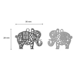 Pandantiv metalic argintiu inchis elefant 28x35mm 2/set - Img 2