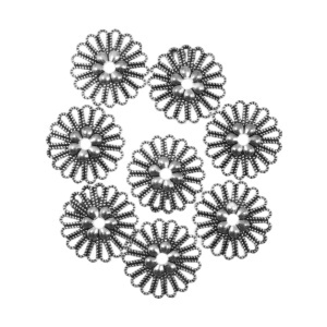 Pandantiv metalic argintiu inchis floare 17 petale 23x23mm 8/set