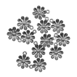 Pandantiv metalic argintiu inchis floare 8 petale 13x16mm 12/set