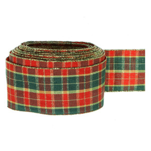 Panglica carouri rosu si verde cu fir auriu 40mm x 5m