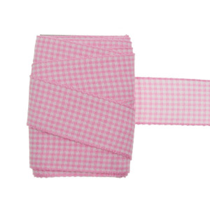 Panglica textil carouri alb cu roz 20mm x 3m