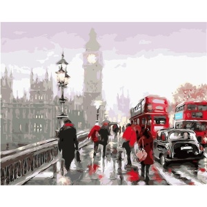 Pictura pe numere cu 24 culori acrilice si 3 pensule 40x50x1,6cm Niki4 - Londra KINPL7788