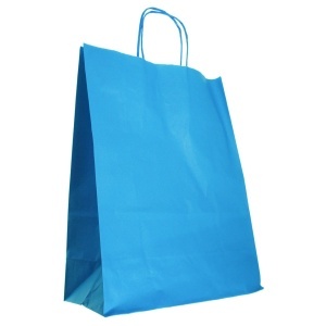 Punga hartie craft albastru interior alb maner rasucit 26x12x35cm Colorarte P2920