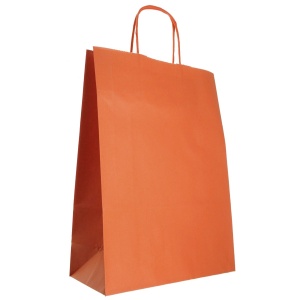 Punga hartie craft portocaliu interior alb maner rasucit 22x10x30,5cm