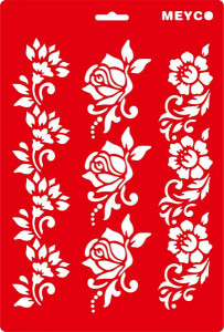 Sablon plastic alb/rosu flori A4 Meyco 66042
