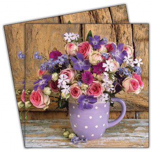 Servetel Cana mov cu buchet de flori 33x33cm 2/set 13318265