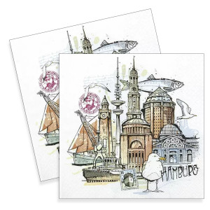Servetel Carte postala din Hamburg 33x33cm 2/set 212433
