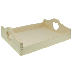 Tava lemn dreptunghiulara maner inima decupata 35x25x10,5cm TC774S