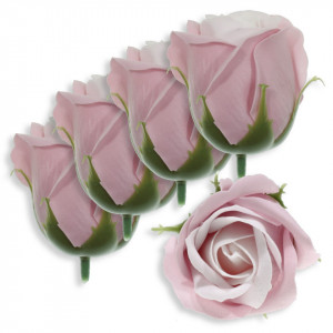 Trandafir din sapun roz antic/roz pal/somon 5cm cu tija din plastic 5/set
