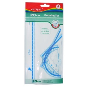 Trusa geometrie 4 piese -1 rigla de 20cm/2 echere/1 raportor Keyroad KR971247 S1536