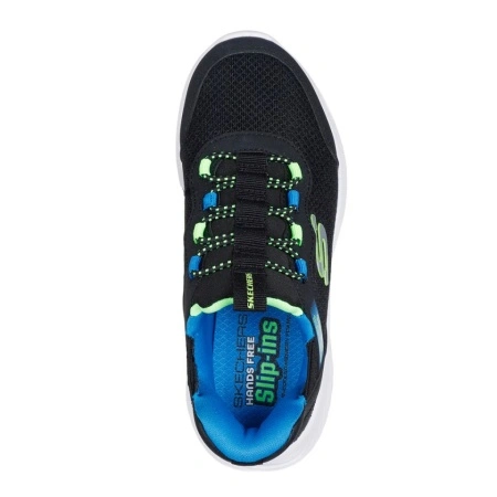 Pantofi Skechers Bounder, brant din spuma cu memorie, tehnologie Slip-In, culoare negru cu galben si albastru - Img 3