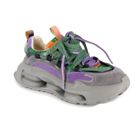 Pantofi Pass, model 12, culoare mov cu verde - Img 3