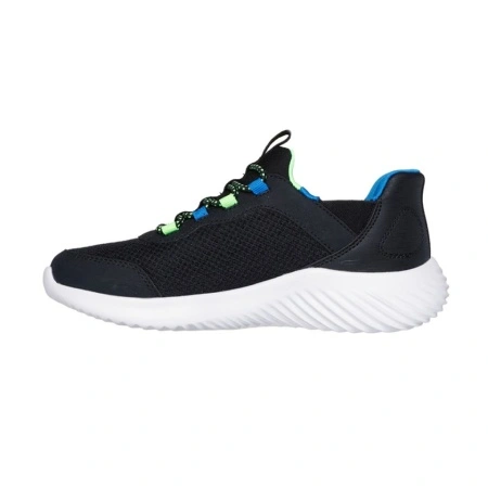 Pantofi Skechers Bounder, brant din spuma cu memorie, tehnologie Slip-In, culoare negru cu galben si albastru - Img 4
