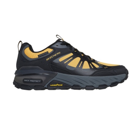Pantofi Skechers Max Protect, hidrofobizati, talpa din cauciuc Goodyear, culoare negru cu galben - Img 4