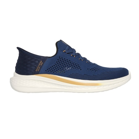 Pantofi Skechers Slade, tehnologie slip-in, brant din spuma cu memorie, culoare albastra - Img 3