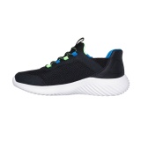 Pantofi Skechers Bounder, brant din spuma cu memorie, tehnologie Slip-In, culoare negru cu galben si albastru - Img 4