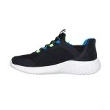 Pantofi Skechers Bounder, brant din spuma cu memorie, tehnologie Slip-In, culoare negru cu galben si albastru - Img 4