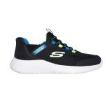 Pantofi Skechers Bounder, brant din spuma cu memorie, tehnologie Slip-In, culoare negru cu galben si albastru - Img 2