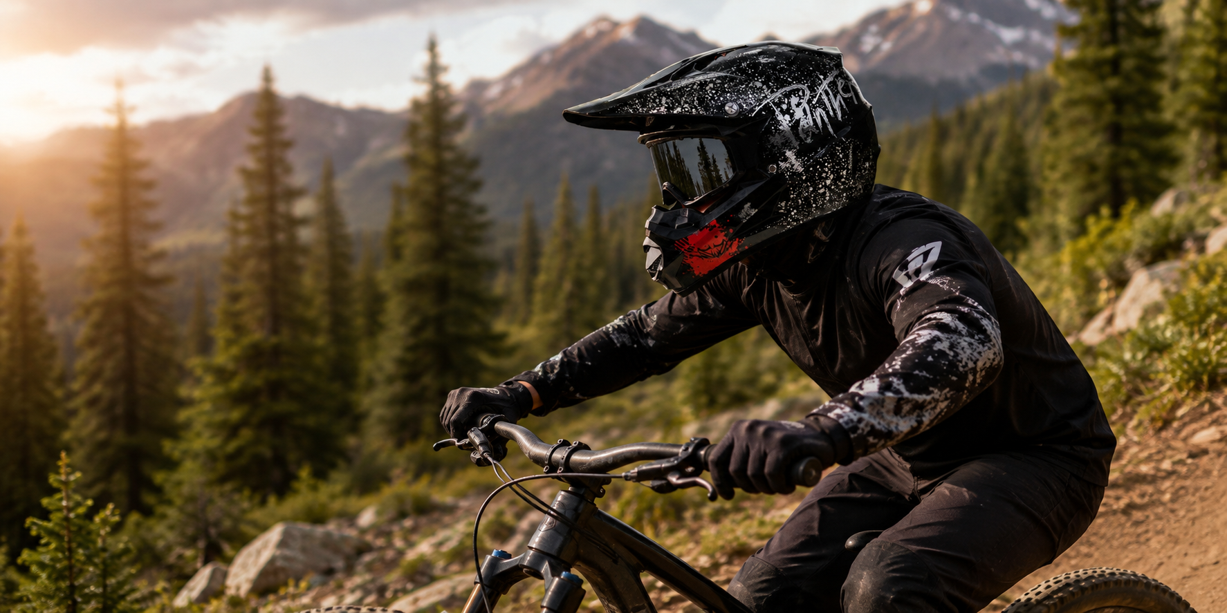 Cască cross Panther Flytec purtată, cu ochelari de motocross – utilizare off-road